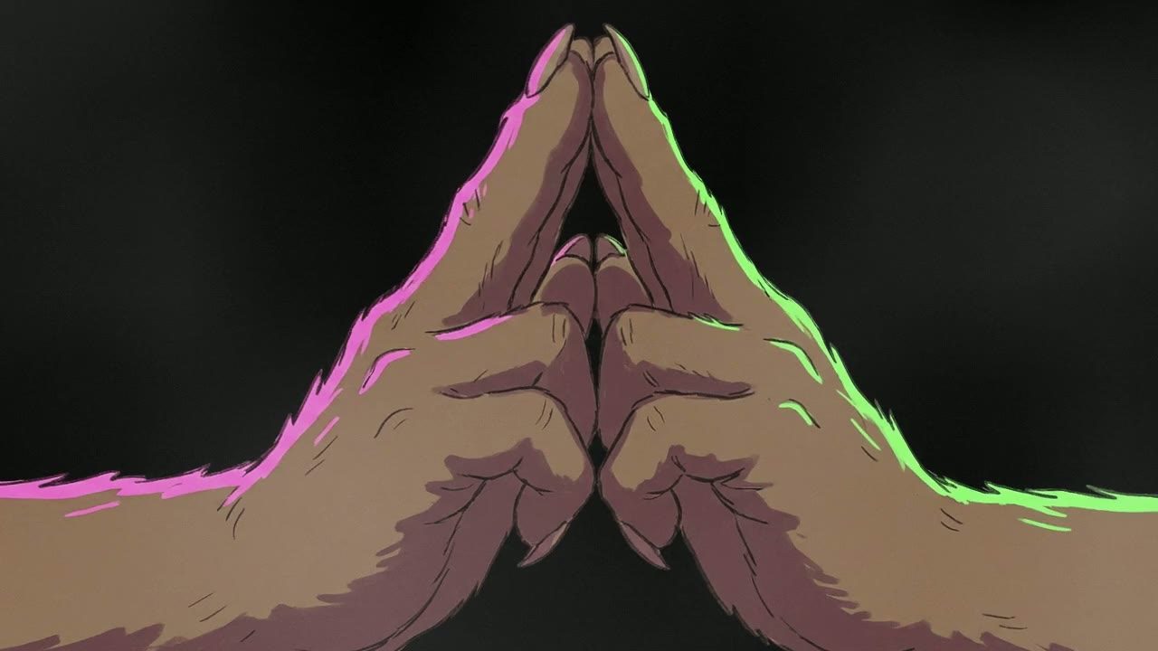 Extreme close-up on the Mongoose's paws/hands. He forms a complex Shinobi mudra (ninja hand sign).