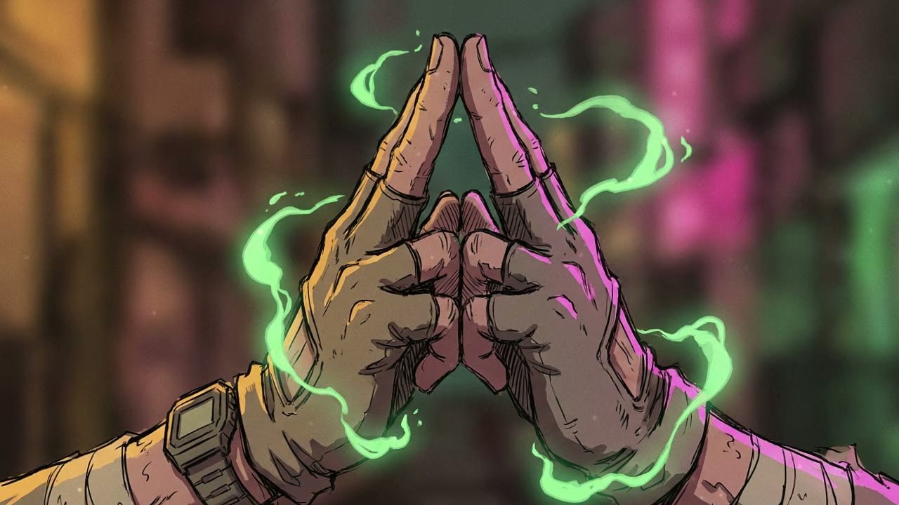 Extreme close-up on the Flying Rat's paws forming a complex, anime-style 'shinobi mudra' hand sign. The background is blurred.