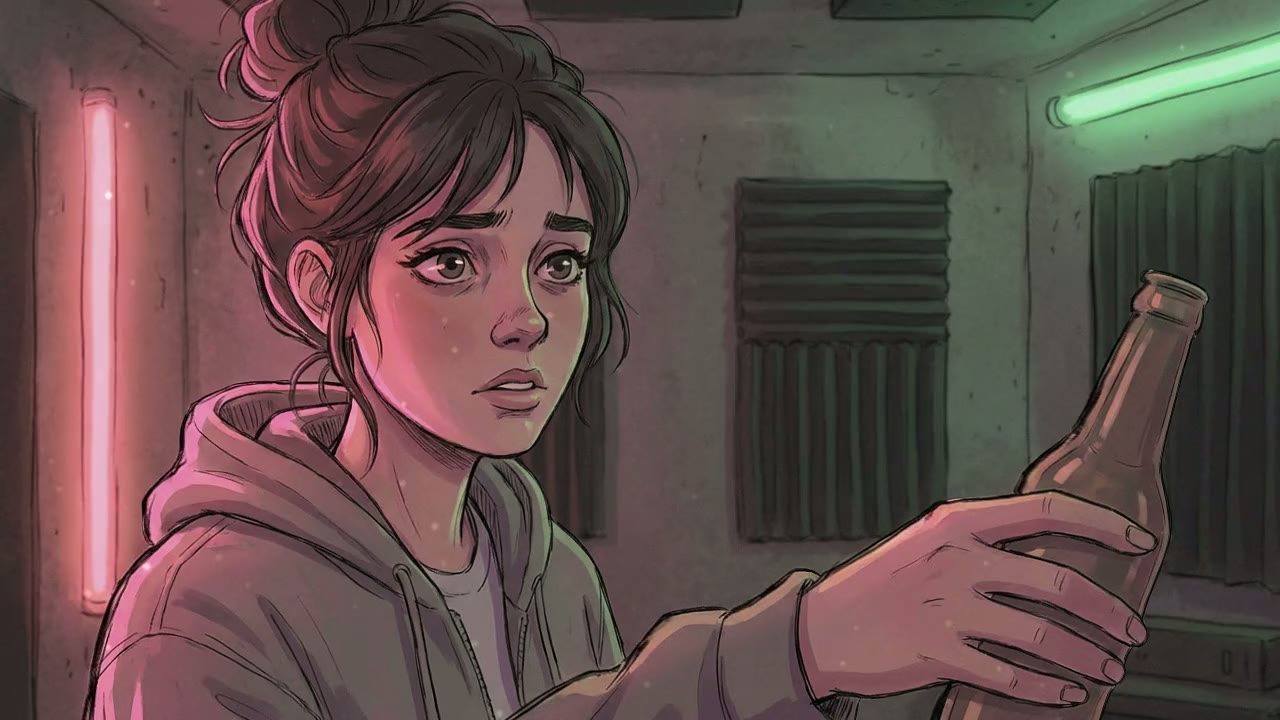 Close-up on the Girl. Her expression softens from cynicism to genuine vulnerability.